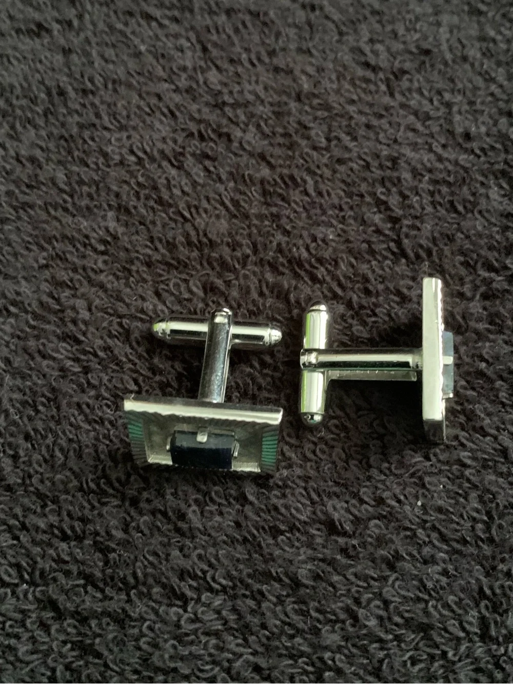 Vintage Silver-Tone Cufflinks with A Black Stone Accent